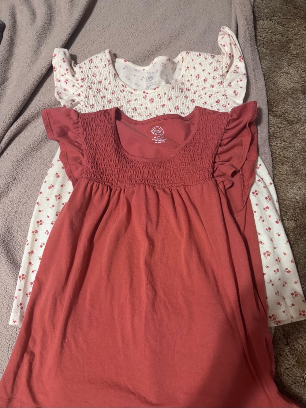 2 wonder nation Girls' Rust Red Flutter-Sleeve shirts with Floral Print Top
